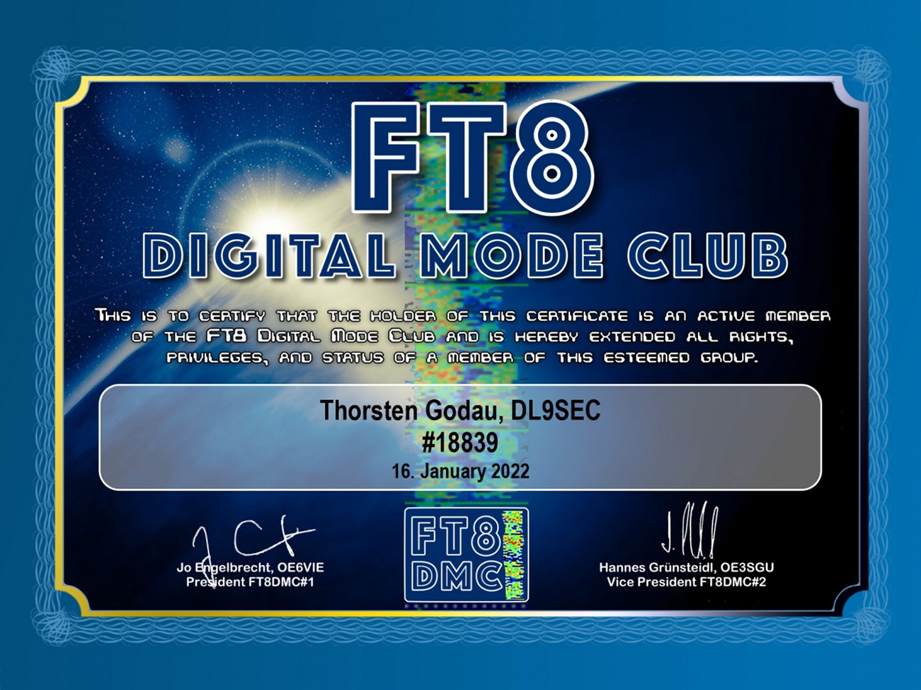 DL9SEC FT8 Digital Mode Club Certificate